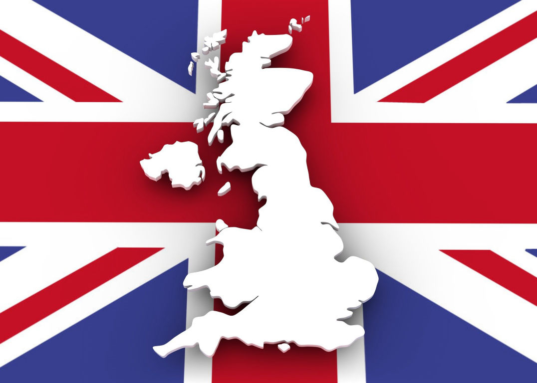 Map of the United Kingdom on the Union flag